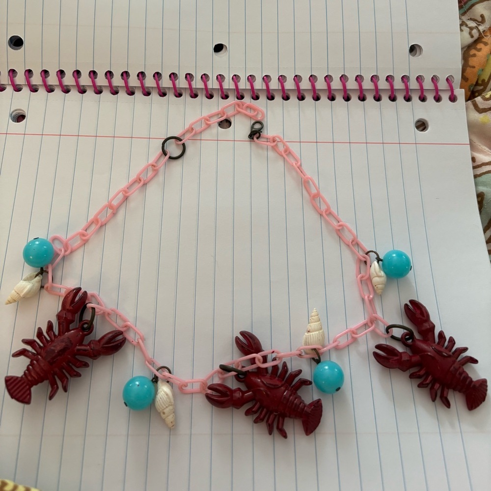 Lobster Charm Necklace with Pink Chain